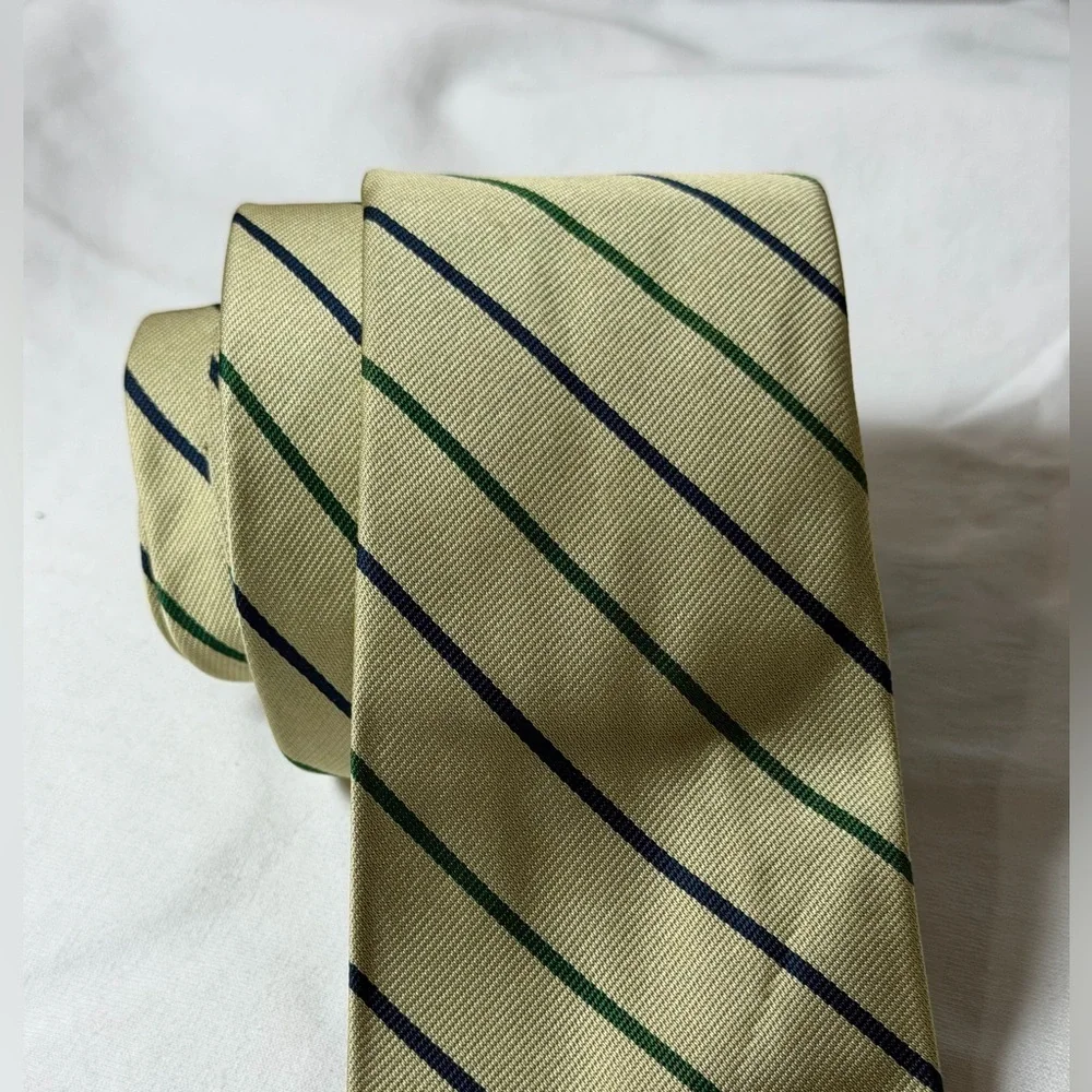 Polo Ralph Lauren Made by Hand Silk Modern Slim Tie Cream Green Black Stripes